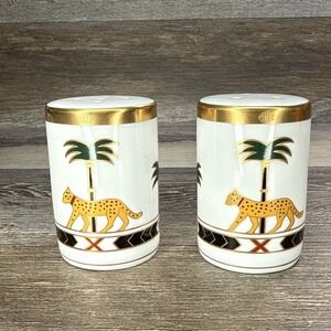 Christian Dior Casablanca Salt & Pepper Shaker Leopards & Palm Trees